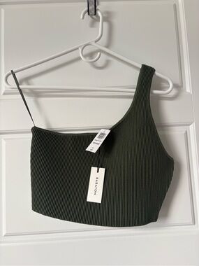 Babaton Sculpt Knit One-Shoulder Crop Top (L)
